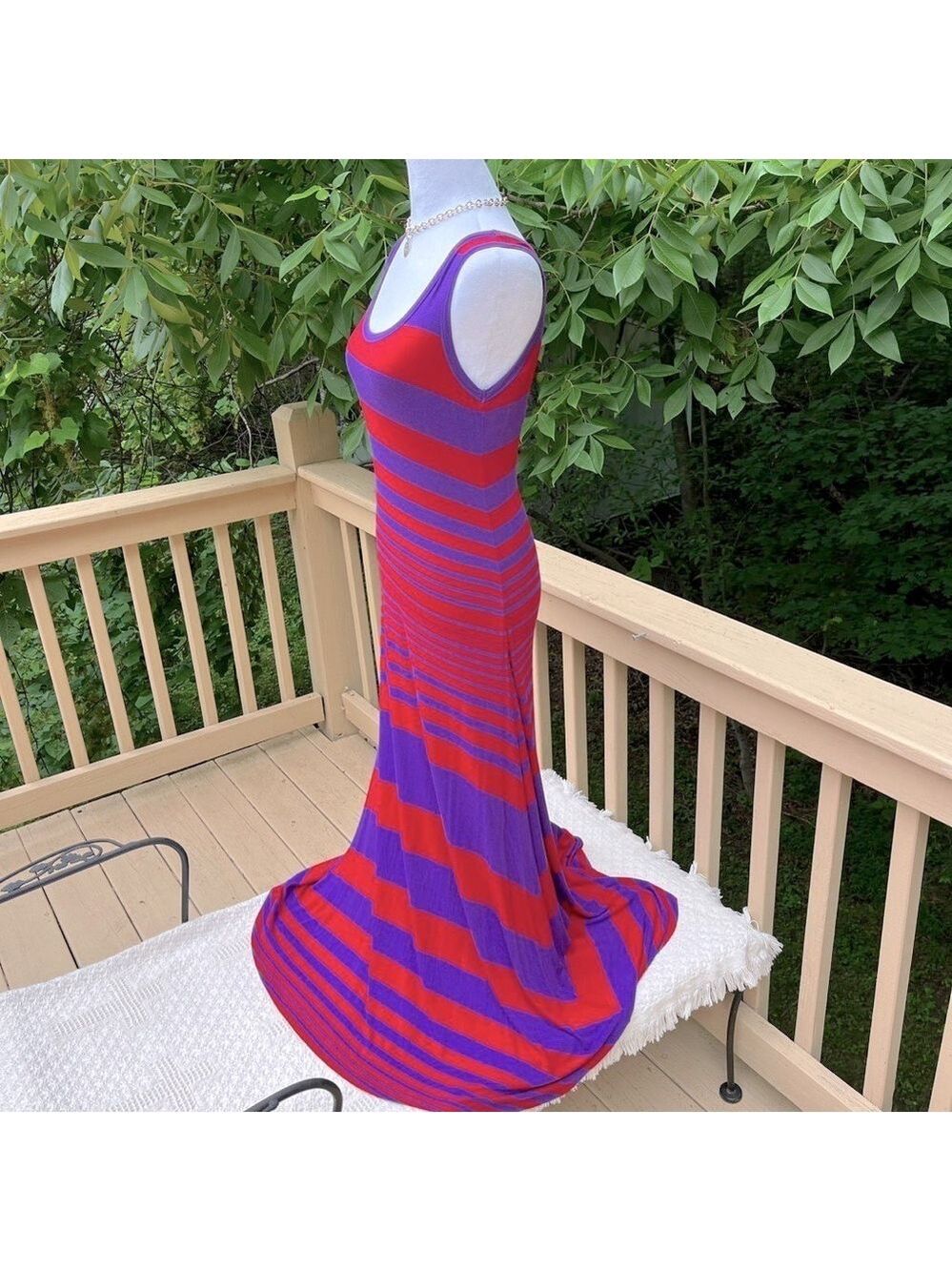 Purple + Red Color Block Stripes Maxi Dress Size 6 - Picture 8 of 9